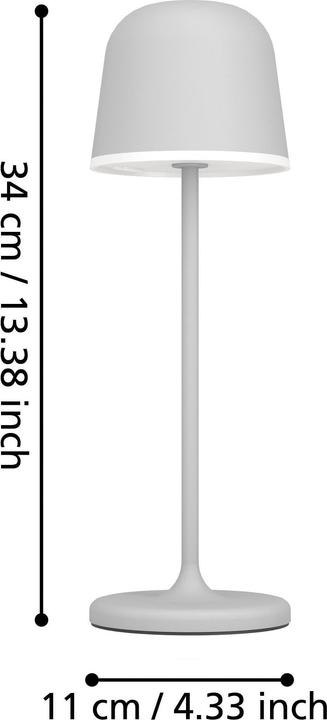 Produktbild EGLO 900458 MANNERA LED Aussen-Tischleuchte 2,2W Touchdimmer Ø110mm Grau Weiss USB Warmweiss IP54 Dim (200 lm)