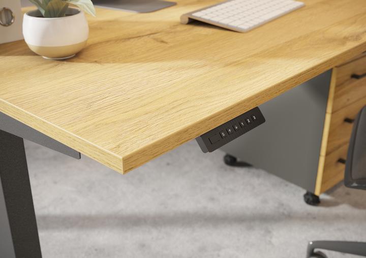 Produktbild Germania JET höhenverstellbarer Schreibtisch grandson-eiche rechteckig, T-Fuss-Gestell schwarz 160,0 (160 x 72 cm)