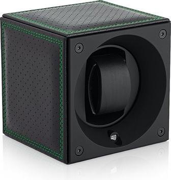 Actual product image SwissKubik Watchwinder Leather Masterbox - Perforated / Green Stitching