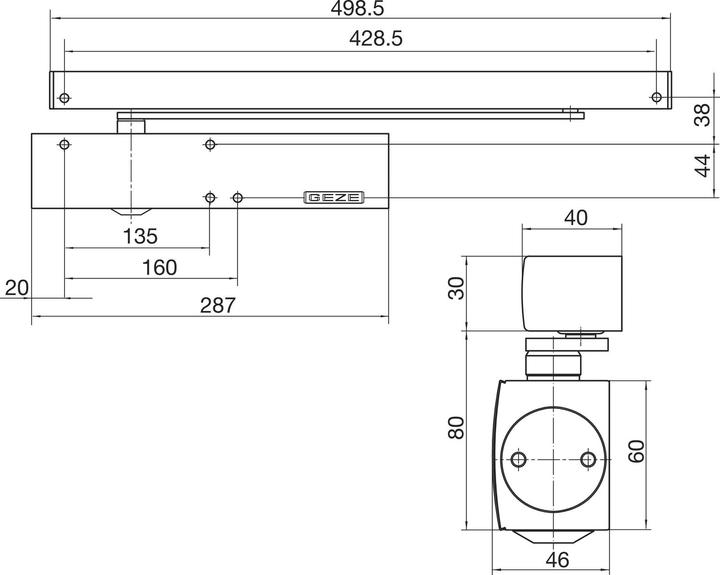 Produktbild Geze Gleitschiene mit Hebel zu TS 5000 E BG (Balkontür, Eingangstür, Holztür, Zimmertür, Indoor)