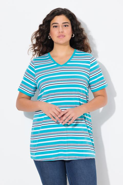 Actual product image Ulla Popken Colorful Striped Short Sleeve V-Neck Tee (46, 48)