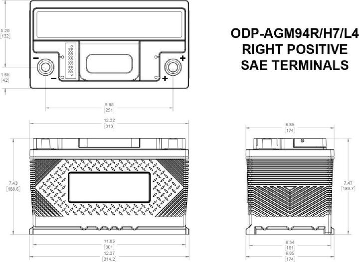 Actual product image Odyssey AGM Battery Performance Automotive (ODP) 12V 80Ah 840A (12 V, 80 Ah, 840 A)