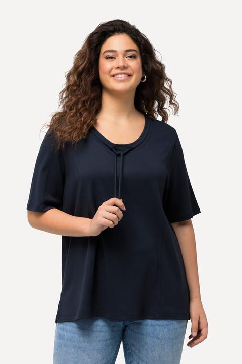 Image du produit Ulla Popken Sweat-shirt en modal mélangé, avec col montant, ruban fantaisie et manches courtes (56)