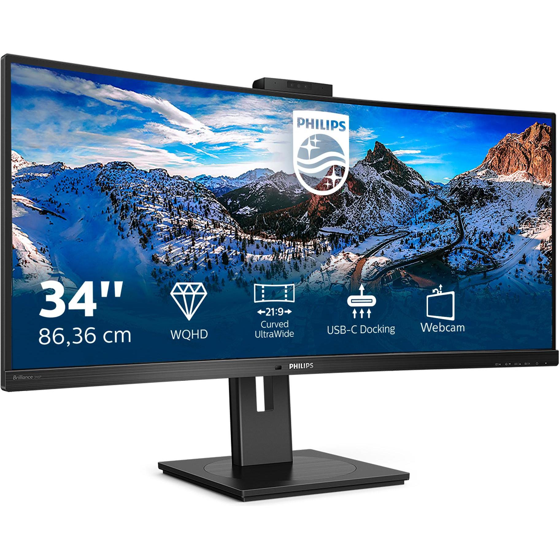 Philips 346P1CRH/00 (3440 x 1440 Pixel, 34"), Monitor, Schwarz