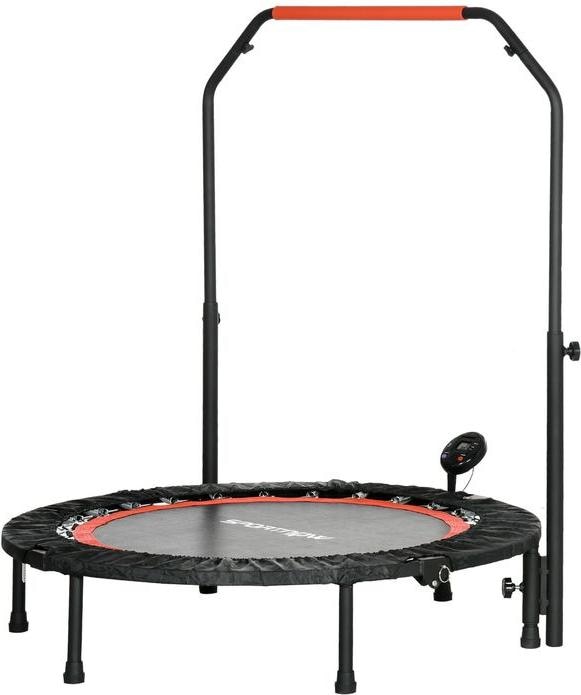 Swisshandel24 Mini-trampoline, avec poignée réglable en hauteur, moniteur LCD, acier, noir+rouge, Ø102x99-123cm (102 cm)