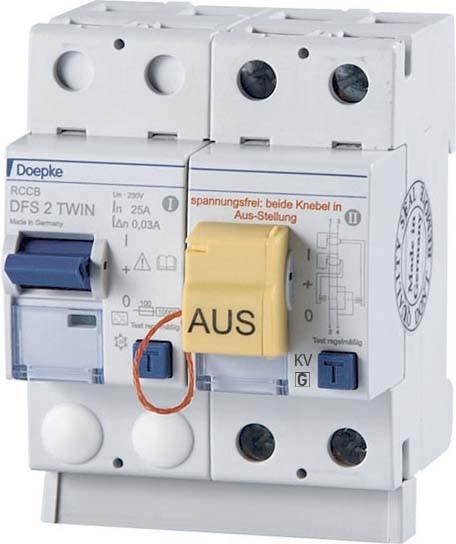 Produktbild Doepke DOEP DFS2 016-2/0,03-A KV TWIN Fehlerstromschutzschalter DFS2 TWIN 2-pol. 16A 30