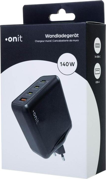 Actual product image Onit USB-Wandladegerät Quad 3C1A 140 W GaN Schwarz (140 W, 4 ports)