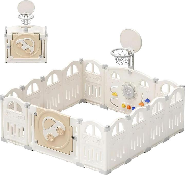Milkii klappbares Laufgitter/ Laufstall & Spielplatz, Beige, 150 x 150 cm (150 cm, 180 cm)