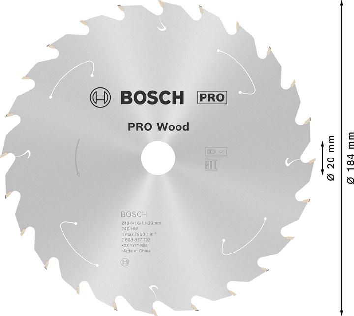 Produktbild Bosch Professional Zubehör PRO Wood cordless Kreissägeblatt, 184 x 1,6 x 20 mm