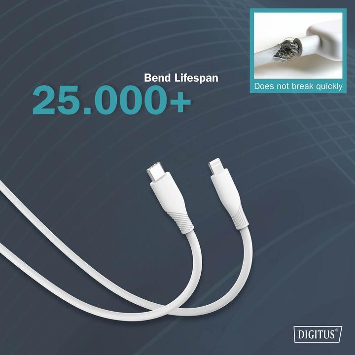 Actual product image Digitus Lightning silicone connection cable, USB-C - Lightning, 2m, white (2 m, USB 2.0, 60 W)