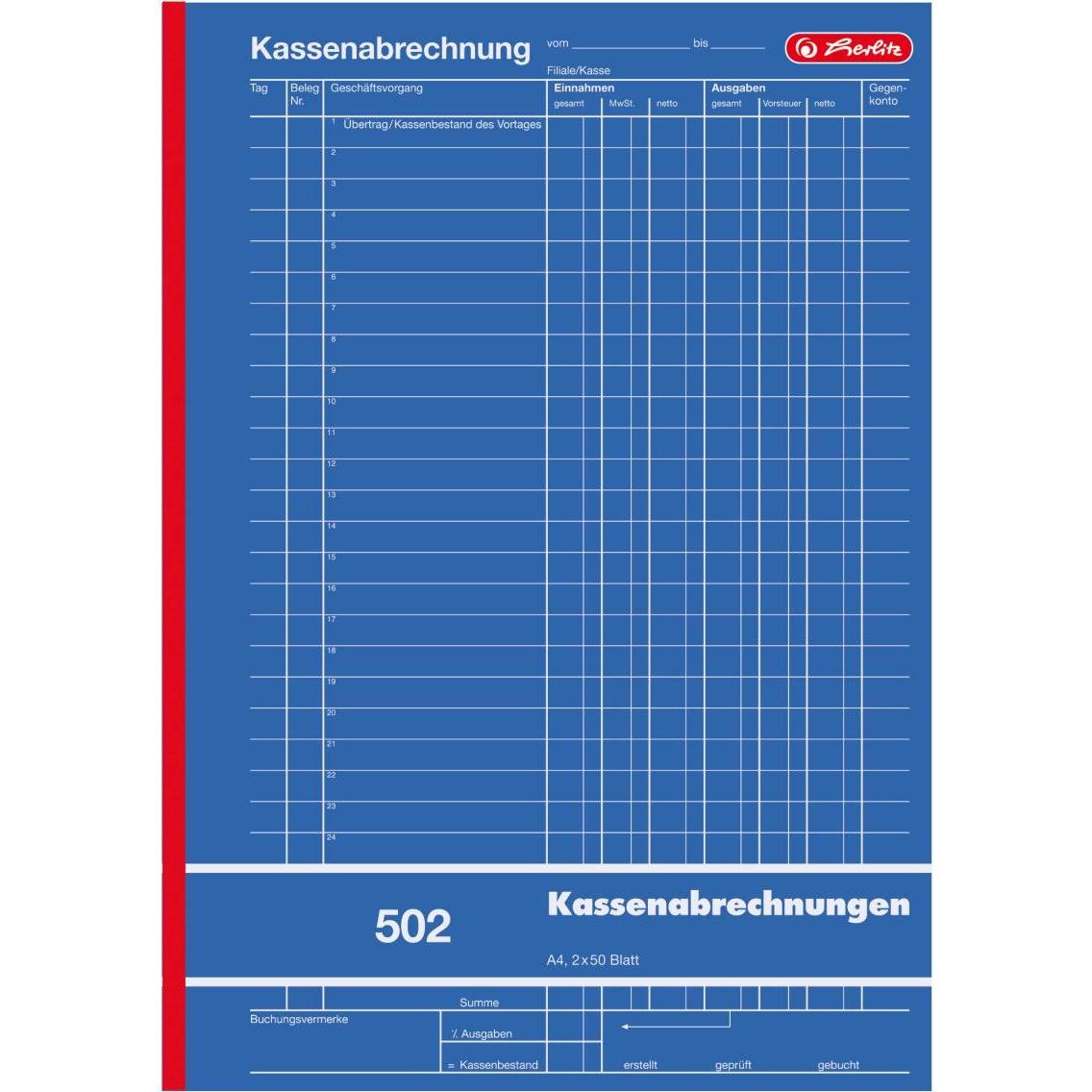 Herlitz, Formular, Kassenabrechnung (50 x)