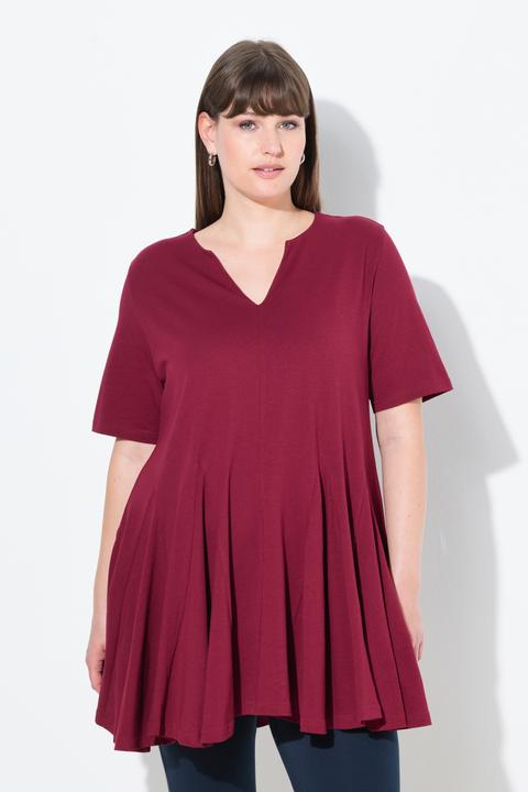 Immagine prodotto Ulla Popken T-shirt di cotone biologico con taglio svasato, scollo a tunica e mezze maniche (50, 52)