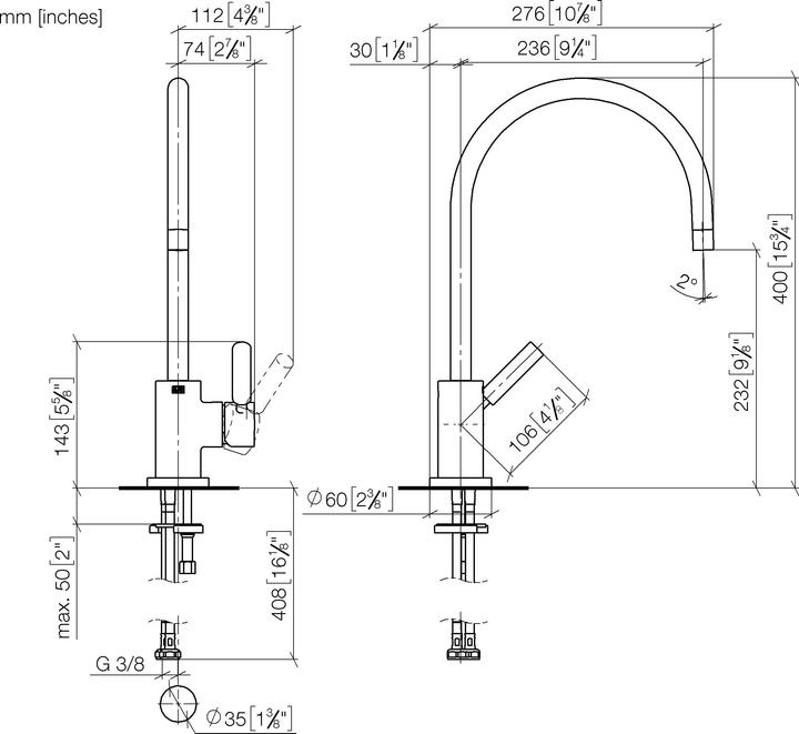 Produktbild Dornbracht Küche - Tara Classic Einhebelmischer, Ausladung 235mm, schwenkbarer Auslauf 360 Grad
