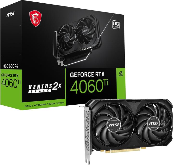Actual product image MSI GeForce RTX 4060 Ti Ventus 2X Black 8G OC, 8192 MB GDDR6 (8 GB)