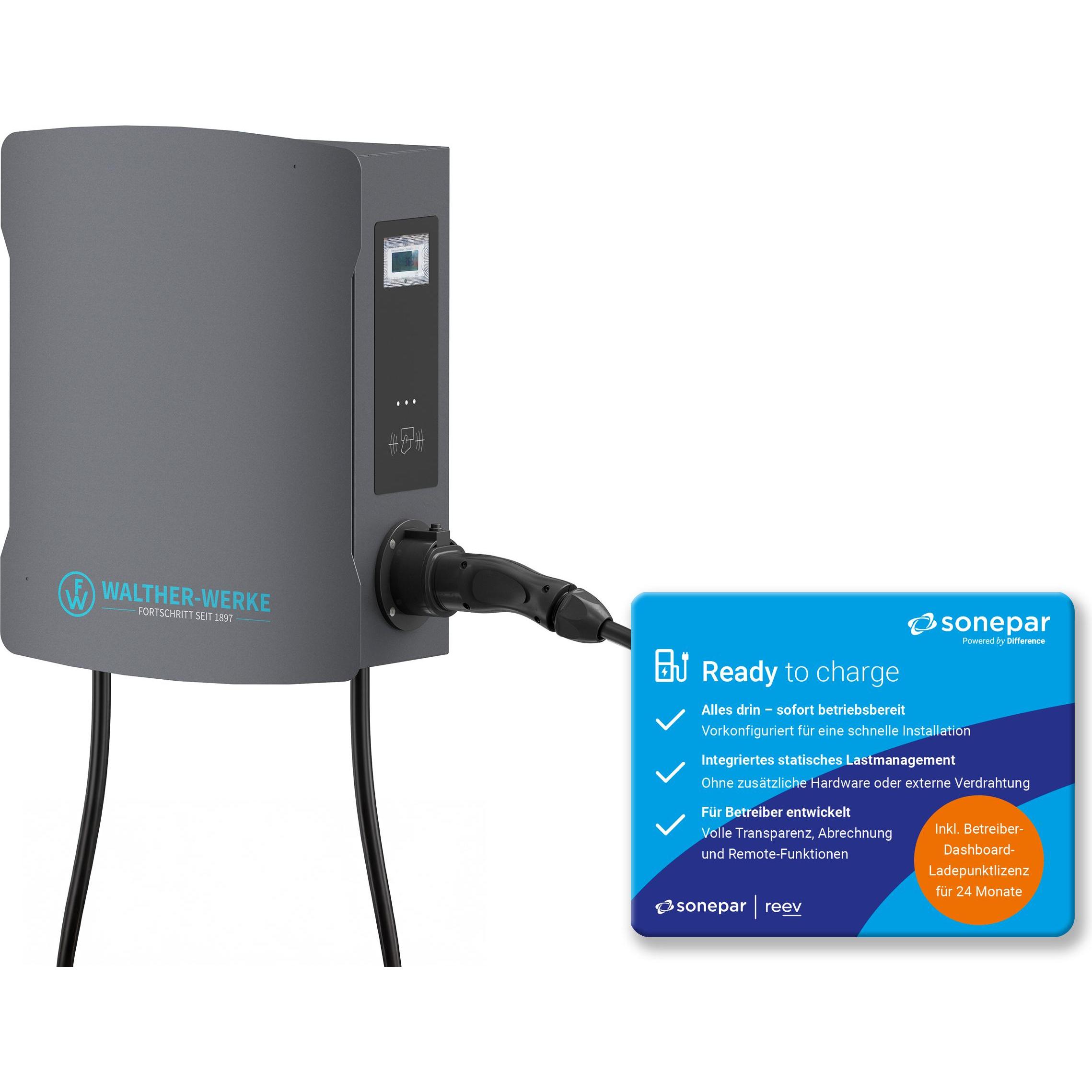 Walther Werke, Stazione di ricarica auto elettriche, Wallbox smartEVO duo+ LL (Tipo 2, 22 kW)