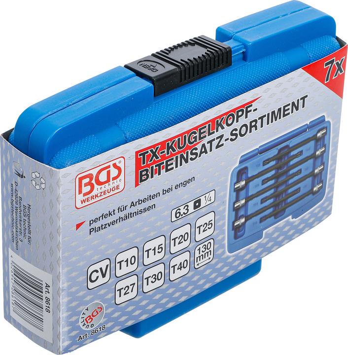 Image du produit BGS Assortiment de douilles à embouts | 6,3 mm (1/4") | Profil T (pour Torx Plus) avec tête sphérique... (Carré intérieur)