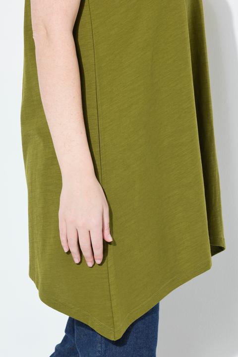 Immagine prodotto Ulla Popken Top dal taglio lungo e svasato in cotone biologico con orlo a punte e scollo a V (54)