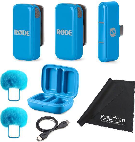 Produktbild RØDE Wireless Micro Drahtloses Mikrofon-System USB-C Blau mit Tuch