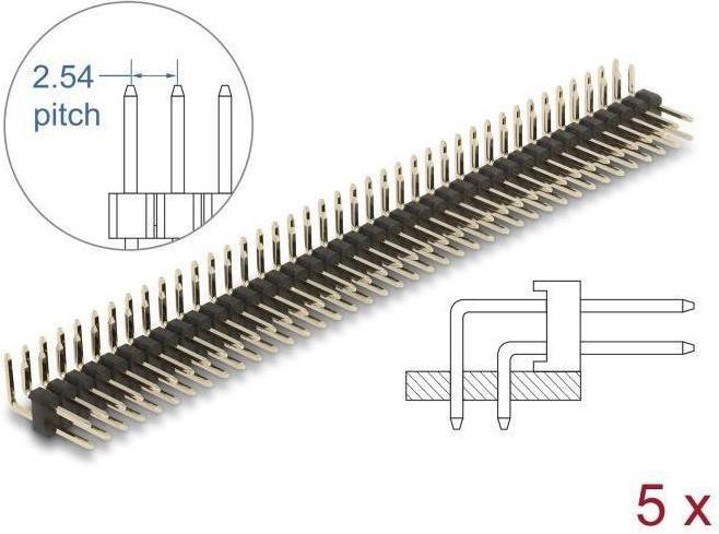 Produktbild Delock Stiftleiste 40 Pin, Rastermass 2,54 mm, 2-reihig, gewinkelt, 5 Stück