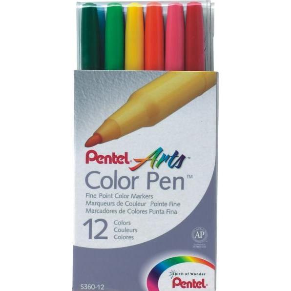 Pentel, Malstifte, Faserschreiber Colour Pen 0,5-2,0mm VE=12 Farben (Mehrfarbig, 12 x)