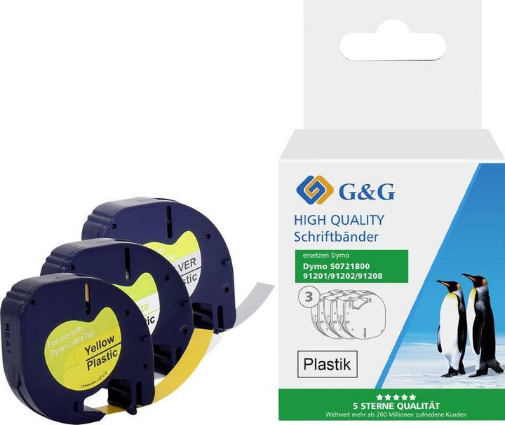 Immagine prodotto G&G Colore del nastro: Bianco Colore del carattere: Nero (1.20 cm, Argento, Bianco, Giallo, Nero)