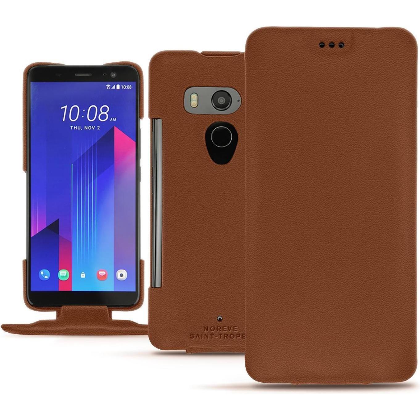 Noreve Lederschutzhülle vertikal (HTC U11+), Smartphone Hülle, Braun