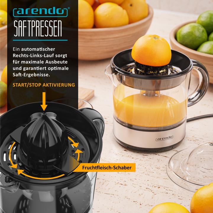 Actual product image Arendo Elektrische Zitruspresse, 2 Presskegel, BPA-frei, 2x Drehrichtungen, Entsafter 40W, 700ml Behälter