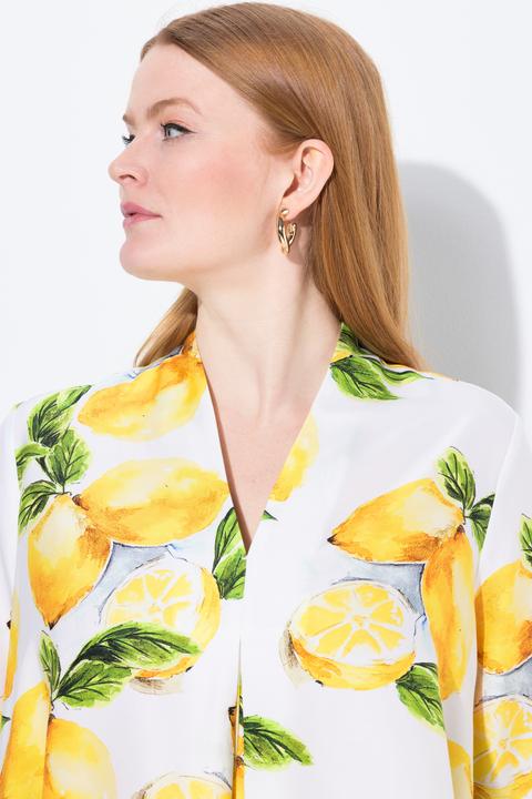 Image du produit Ulla Popken Tunique en Lyocell, motifs citrons, col calice et manches 3/4, coupe évasée (50, 52)