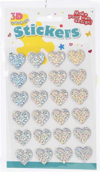 Actual product image 3D stickers hearts, 24 pcs.