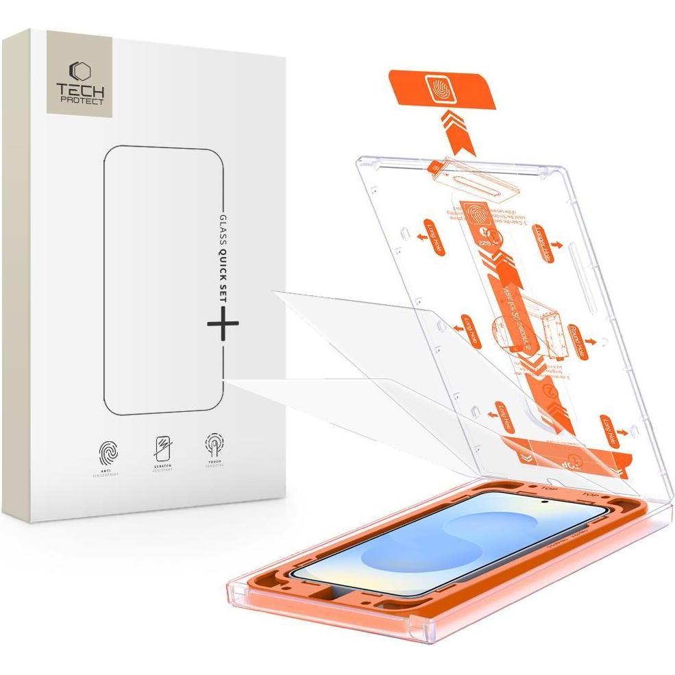 4Kom Tech-Protect Quick Set+ Panzerglas für Samsung Galaxy S25 - Transparent (1 pz., Samsung Galaxy S25), Pellicola protettiva smartphone, Trasparente