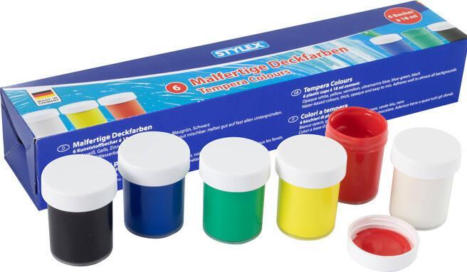 Produktbild Stylex Schulmalfarben 18ml 6Stück (Black, Green, Yellow, Blue, White, Red, 18 ml)