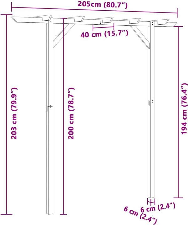 Actual product image vidaXL Garden pergola 200x40x205 cm wood (200 cm, 40 cm)