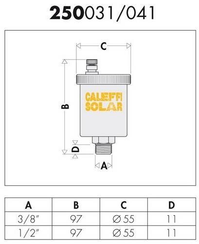 Image du produit Caleffi Purgeur d'air automatique Solar 3/8" avec vanne à boisseau sphérique