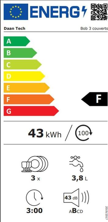 Energy Label Daan Tech Bob white/silver dishwasher