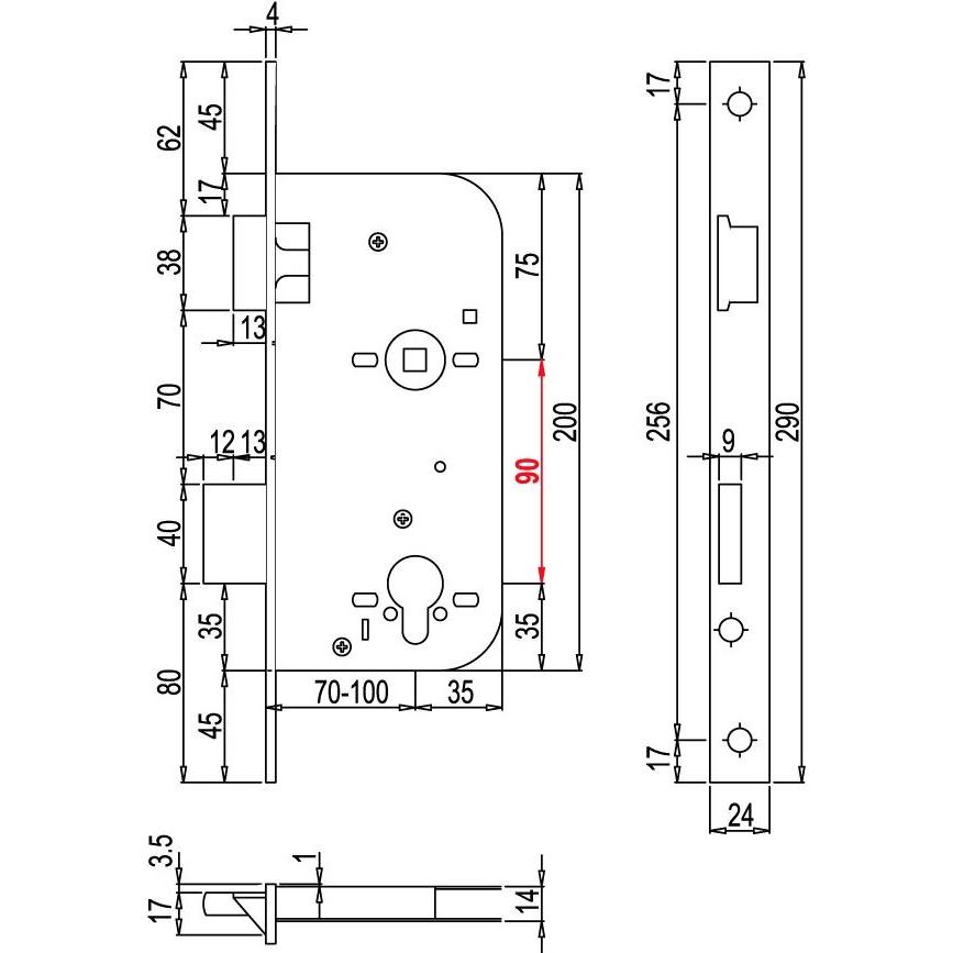 Thumbnail - MSL, Türschloss + Schliesszylinder, Haustür-Einsteckschlösser 1303, Lochdistanz 90 mm (Einsteckschloss)