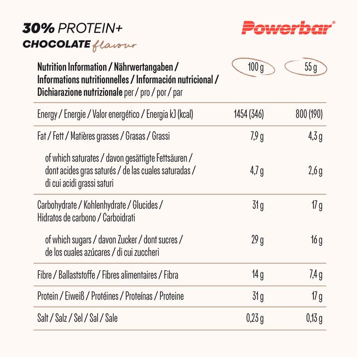 Nährwerte und Zutaten Powerbar Protein Plus 30% (Schokolade, 15 Stk., 825 g)