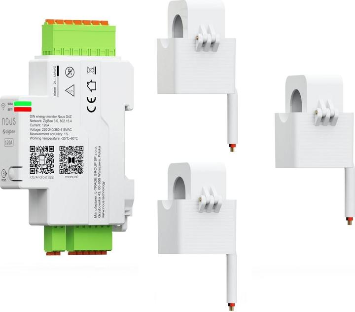 Actual product image Nous D4Z energy monitor ZigBee 120A incl. 3 phase terminals/ZigBee 3.0