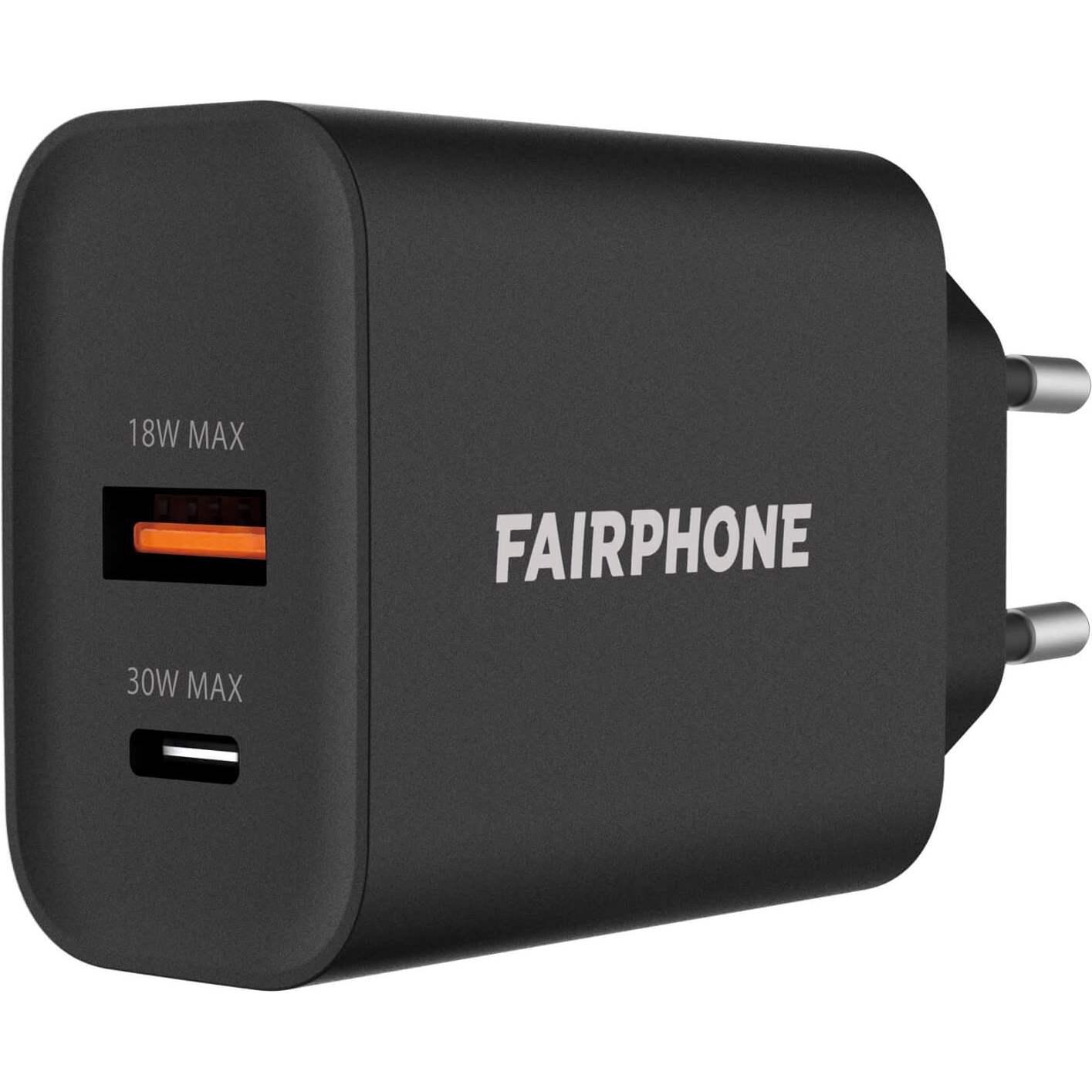Fairphone Dual-port Charger (EU) (30 W), USB Ladegerät, Schwarz