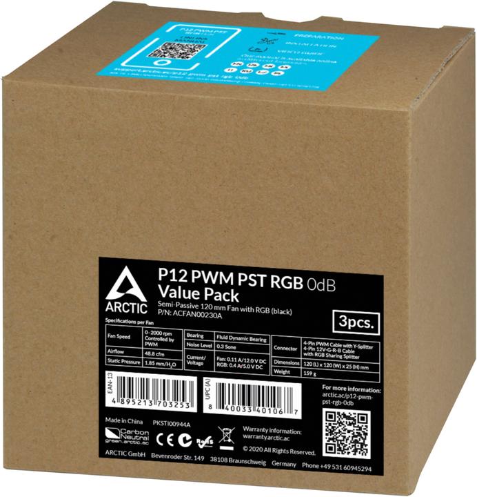 Actual product image Arctic P12 PWM PST RGB 0dB value pack without controller (120 mm, 3x)