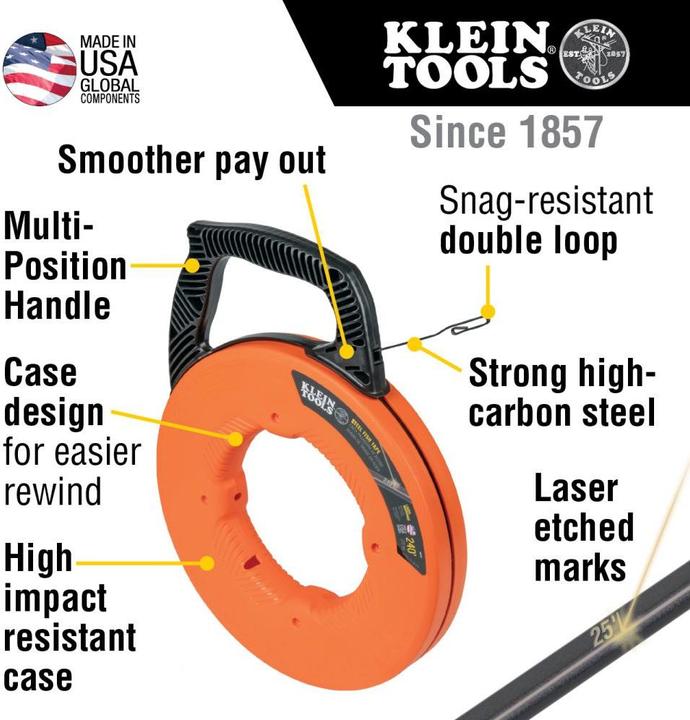 Actual product image Klein Tools Stainless steel pull-in tape 3mm x 73.2m 56334 1pc. (73.20 m)