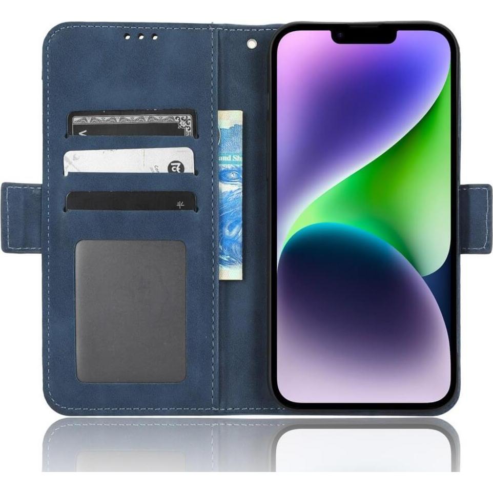 Thumbnail - Cover-Discount iPhone 15 Plus - Etui mit vielen Kartenfächer blau (Apple iPhone 15 Plus), Smartphone Hülle, Blau