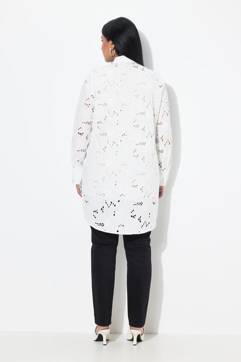 Immagine prodotto Ulla Popken Blusa lunga in pizzo traforato con collo da camicia e maniche lunghe (58)