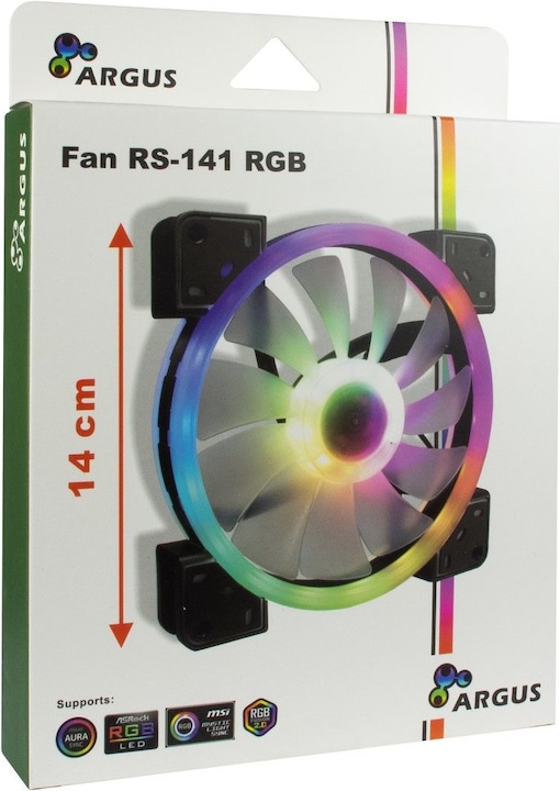 Actual product image Intertech Inter-Tech Fan 140*140*25 ARGUS RS-141 RGB,26 RGB LEDs retail (140 mm, 1 x)