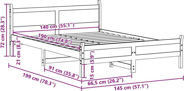 Produktbild vidaXL Bettgestell (140 x 190 cm)