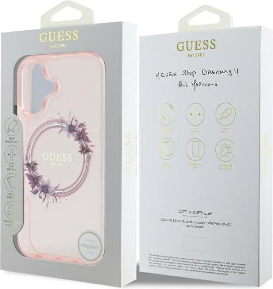 Produktbild Guess GUHMP16SHFWFCP iPhone 16 6.1" różowy/pink hardcase IML Flowers Wreath MagSafe (Apple iPhone 16)