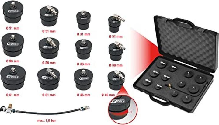 Produktbild KS Tools Turbolader-Bajonett-Ladeluft-System-Prüfkoffer-Satz, 13-tlg