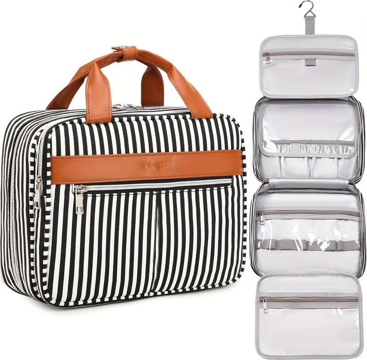 Actual product image Only-Bags.Store Multi-layered canvas cosmetic bag, suitable for travelling, striped pattern