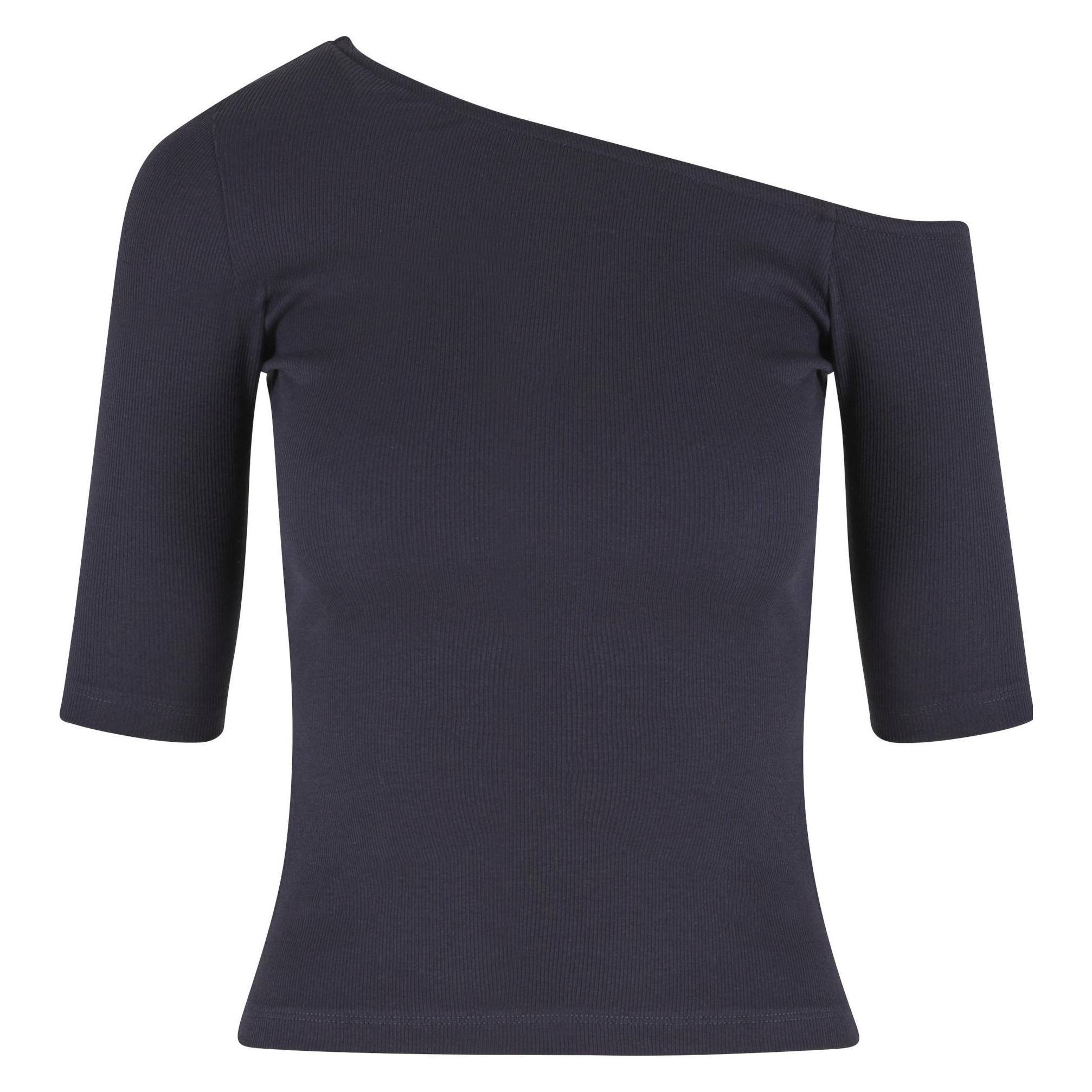 Urban Classics, Damen, Shirts, Ladies Organic Asymmetric Rib Tee - 173153, Blau, (M)