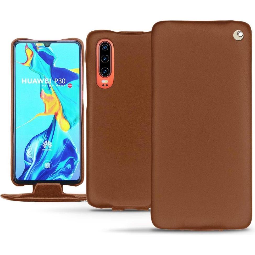 Noreve Lederschutzhülle vertikal (Huawei P30), Smartphone Hülle, Braun