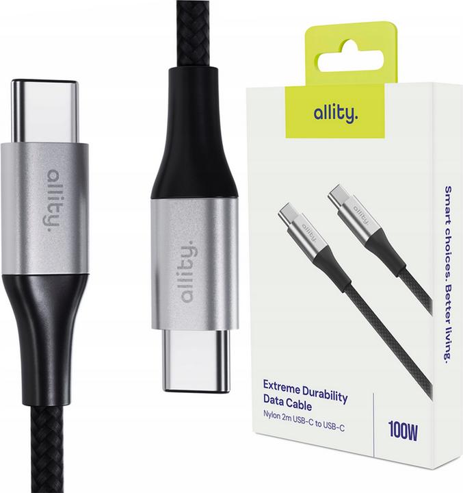 Produktbild Allity cable AUC-01 USB-C - USB-C 2.0 m 100W black (2 m, USB 2.0, 100 W)